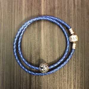 Pandora Blue Braided Double-Leather Charm Bracelet
